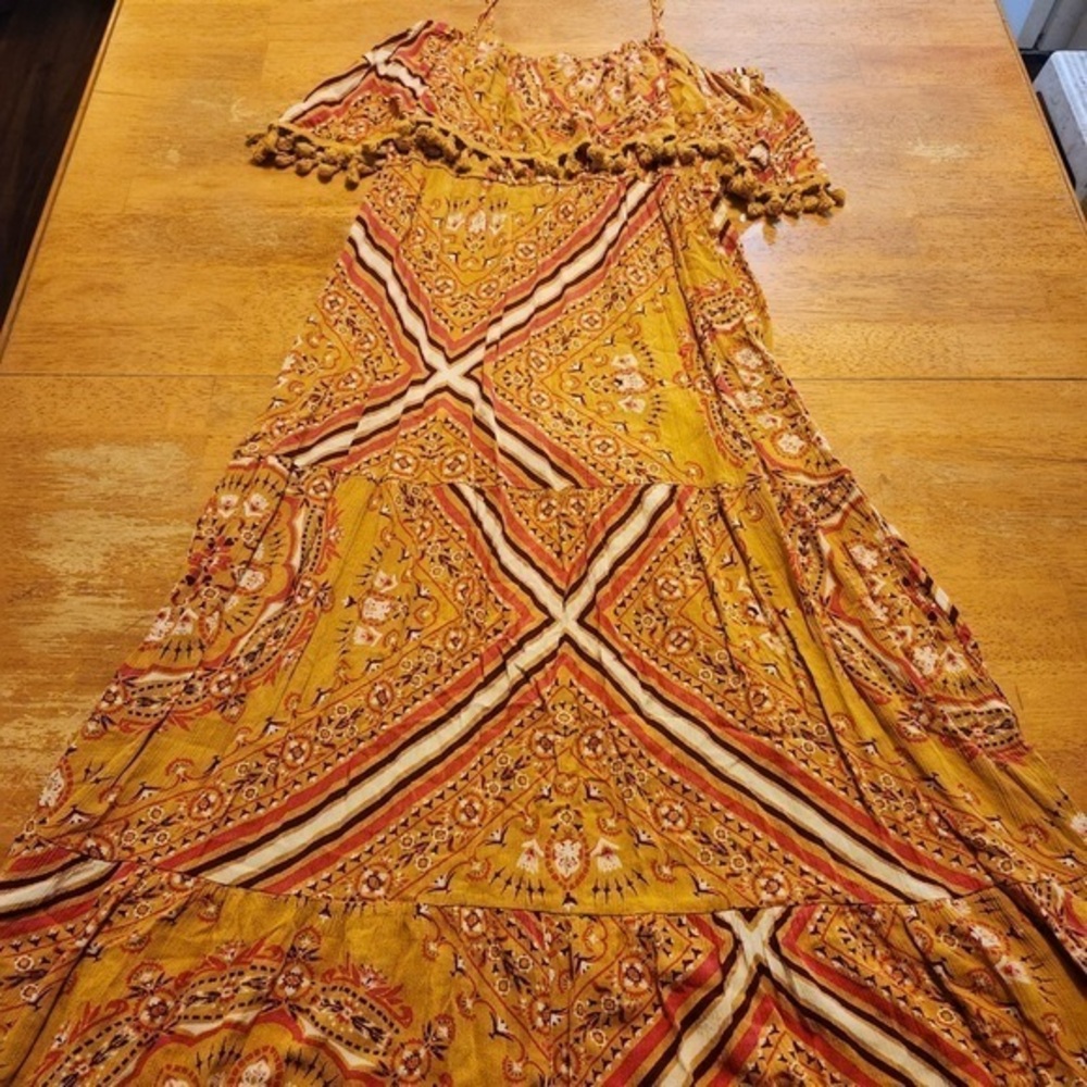 Forever 21 Yellow Boho Maxi Dress Size Large